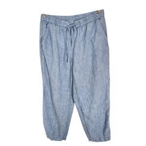 Jones New York Blue Cropped Pull-On Linen Pants Size Large Linen Tapered Pants